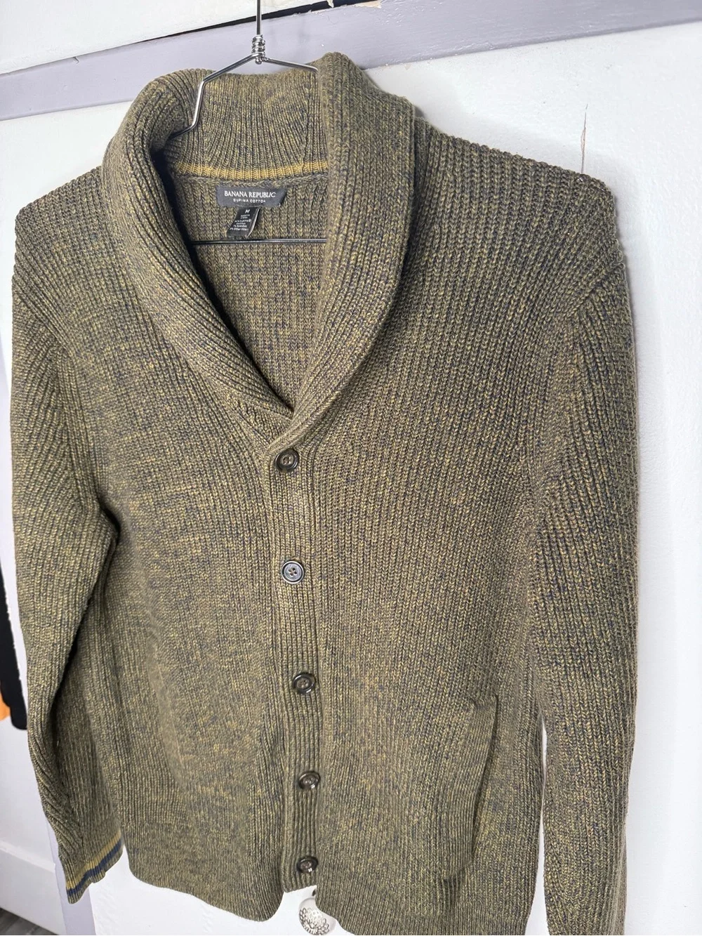 Banana Republic Shawl Collar Cardigan Sweater Men’s Medium Green Ribbed